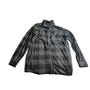 Duluth Trading‎ Co Black & Gray Long Stretch Knit Plaid Button Up Shirt Large